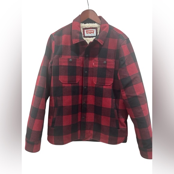Levi's Other - Levi’s Mens Faux Fur Lined Small Jacket Black‎ Red Heritage Wool Blend size S